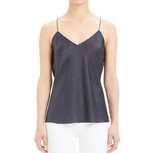Theory 100% Silk Draped Back Slip Top in Double Stripe Navy White sz L
